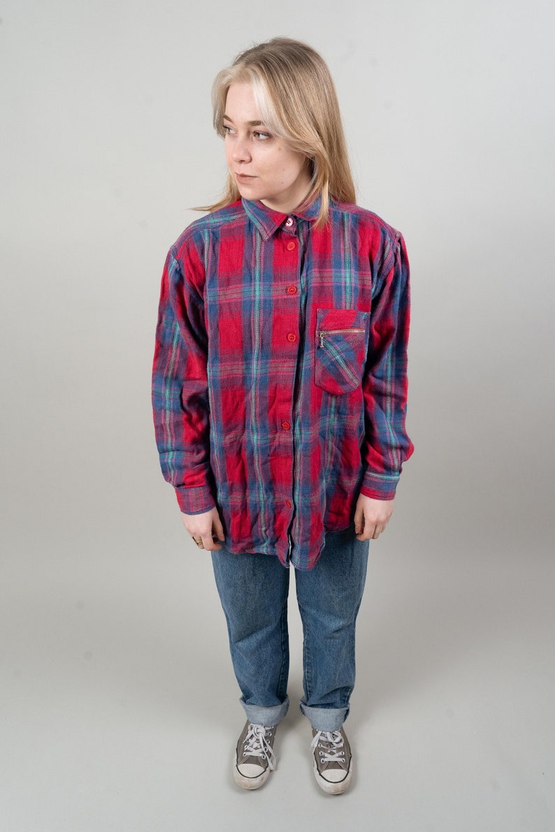 Vintage flannel shirt red lumberjack shirt check pattern size M 80s 90s image 1