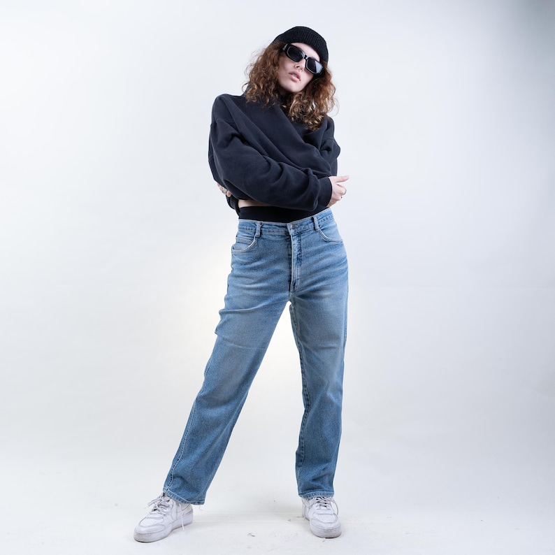Vintage denim jeans Size M high waist hard cotton Jingler 80s image 2