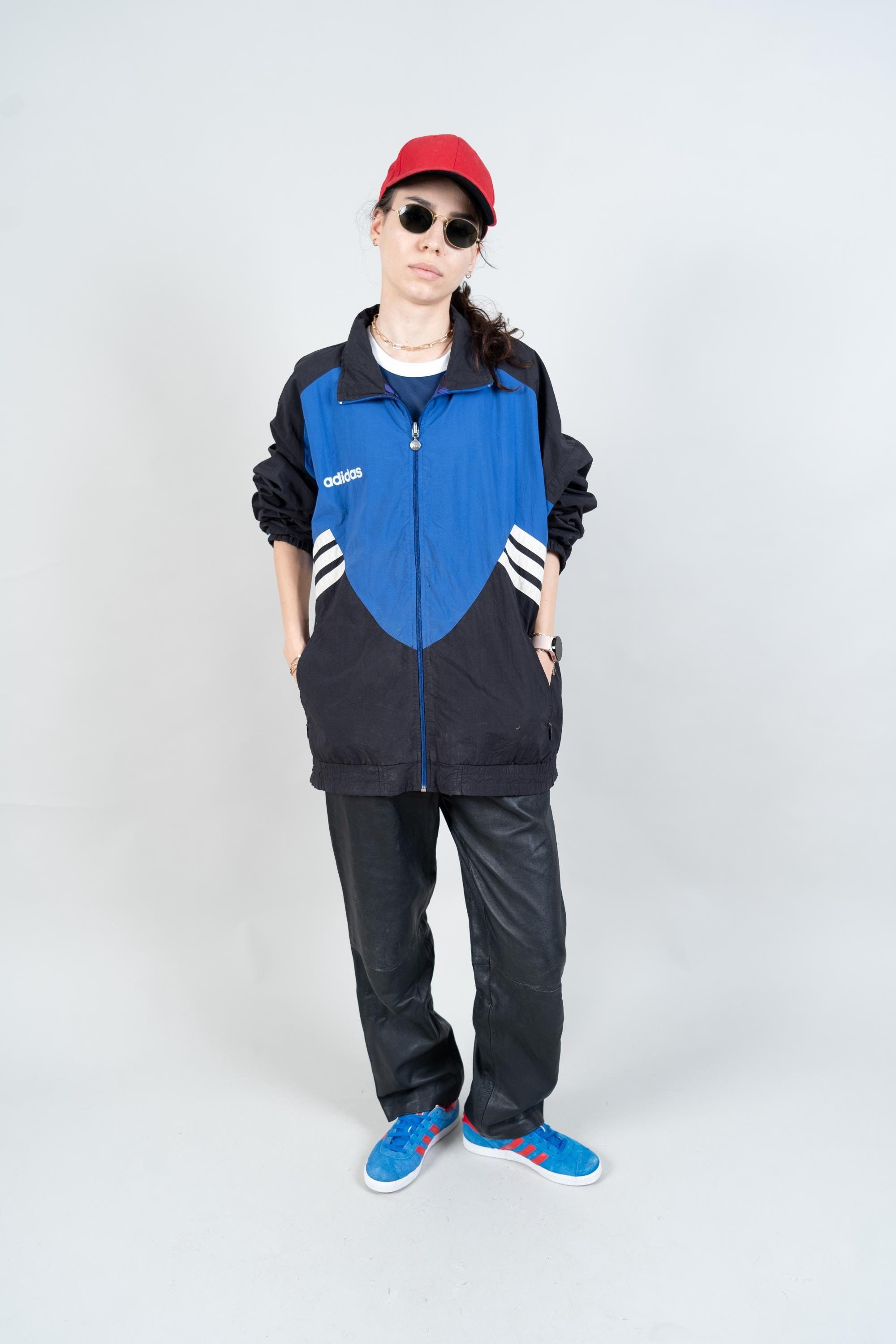 Vintage Adidas Blue and Black Windbreaker Jacket Reversible Inside