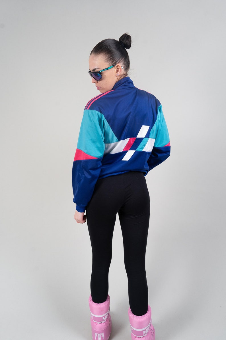 Vintage Adidas Jacket Blue Pink Color Block Size M 80s 90s Etsy
