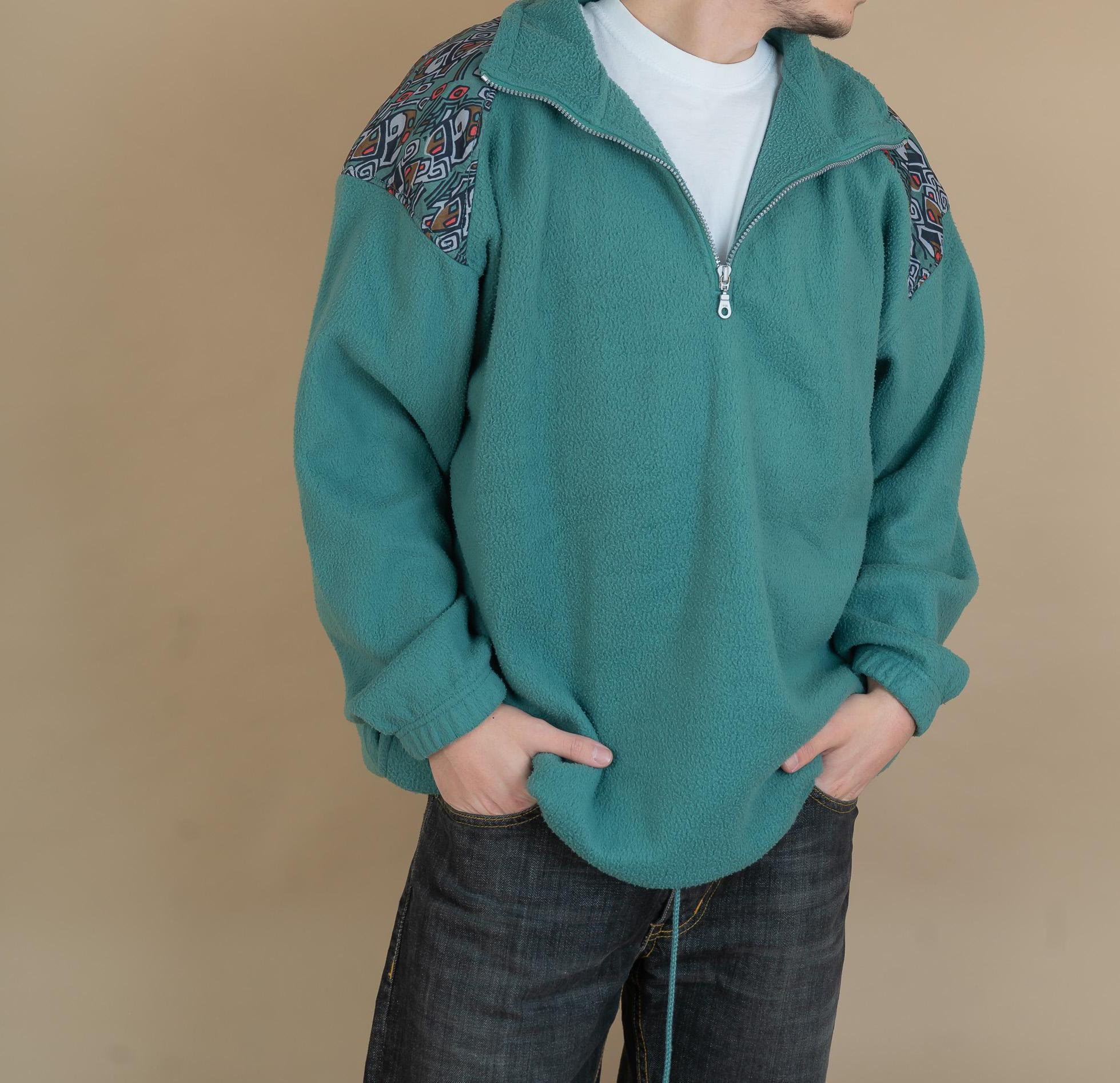 80s Vintage Fleece Jumper Pullover Sweater Turquoise Crazy