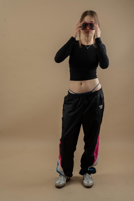 Vintage Adidas Track Pants 80s 90s Jogger Black With White, Pink