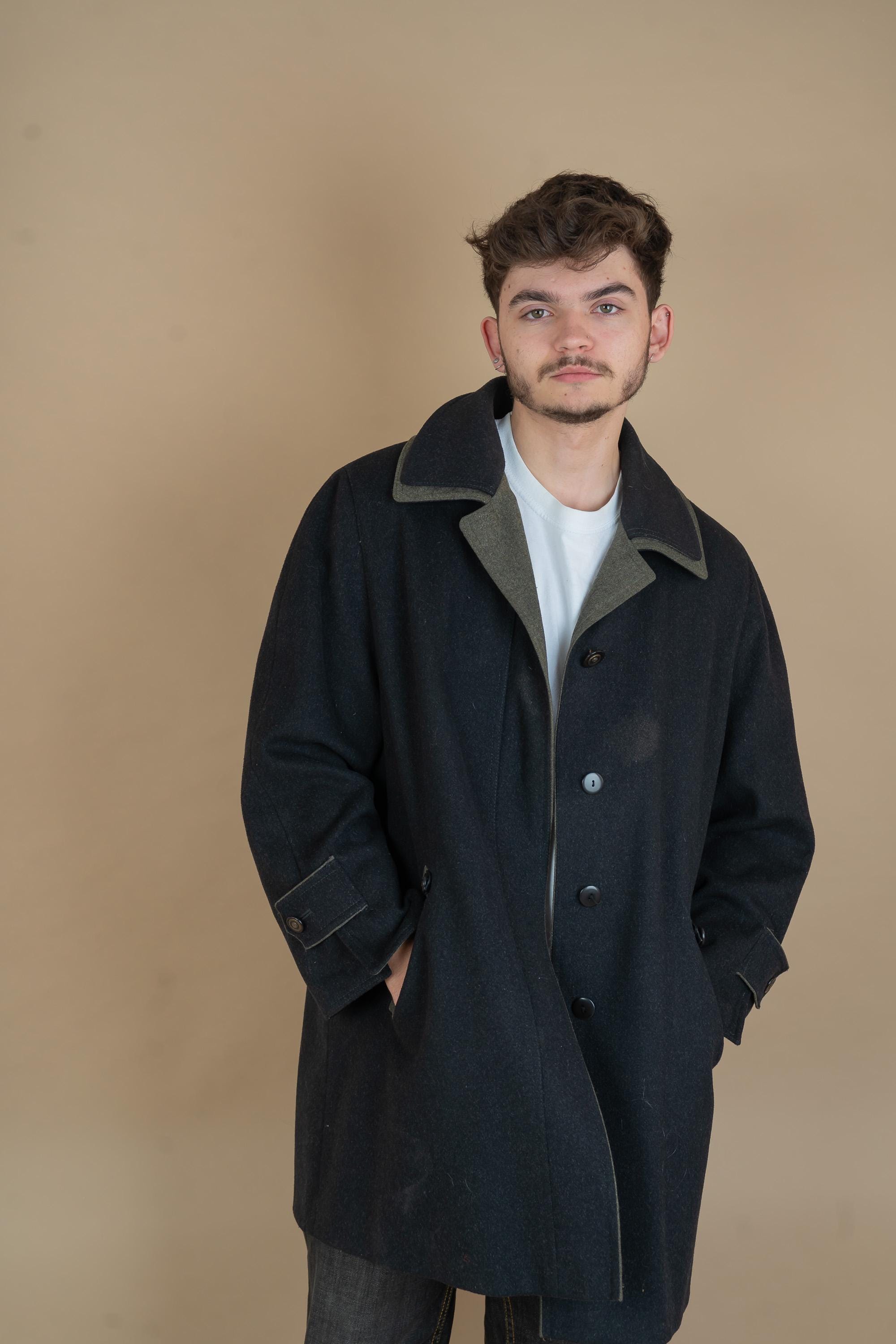 d*1様 80s 90s Belgium cashmere loden coat Vintage Wool Loden Coat Oversized Gray 80s 90s Brown Hem 100