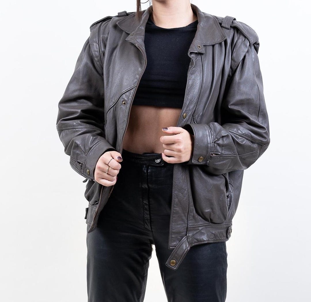 80s Vintage Leather Biker Jacket Brown Cropped Waisted Moto Jacket