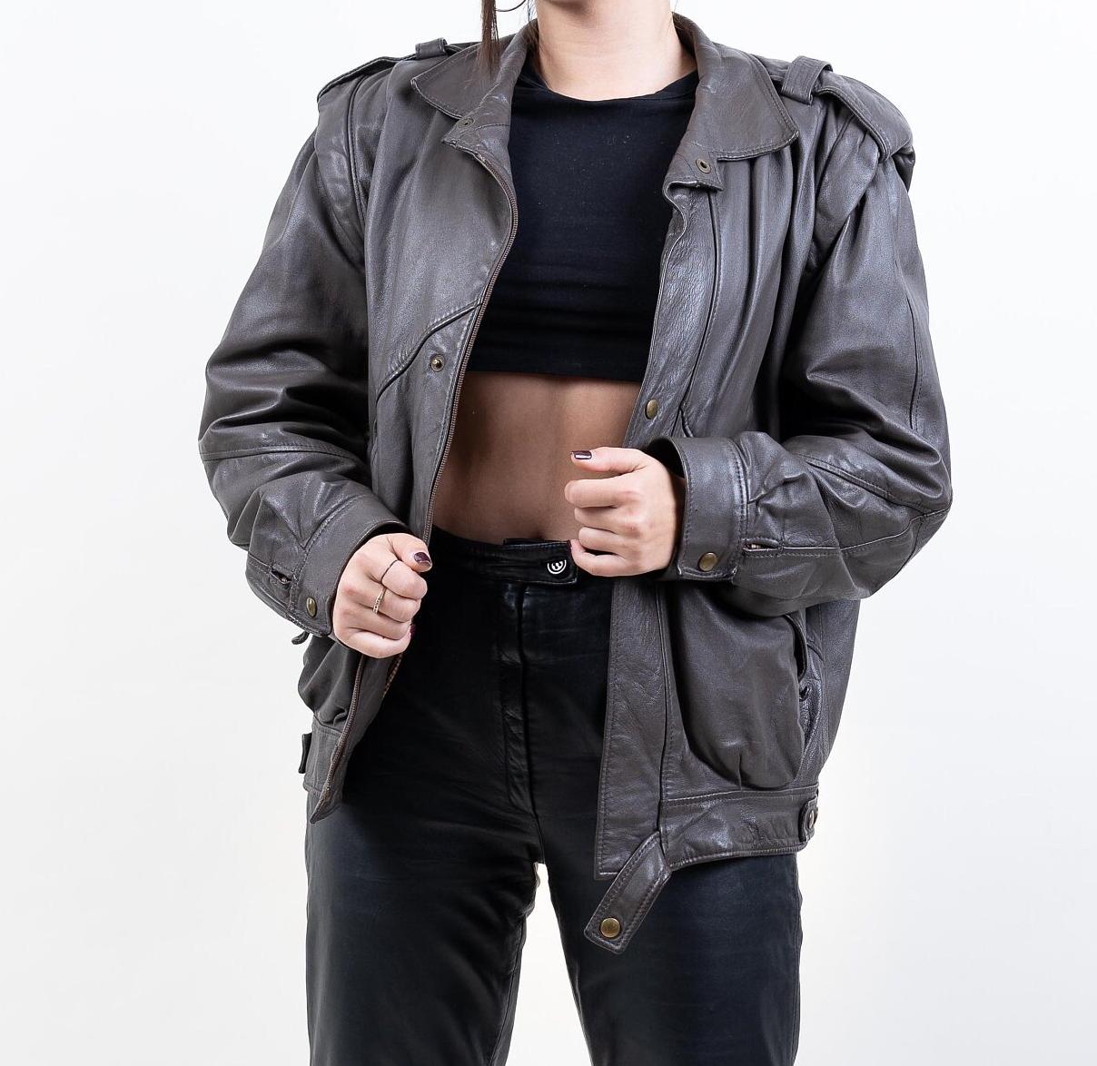 80s Vintage Leather Biker Jacket Brown Cropped Waisted Moto Jacket