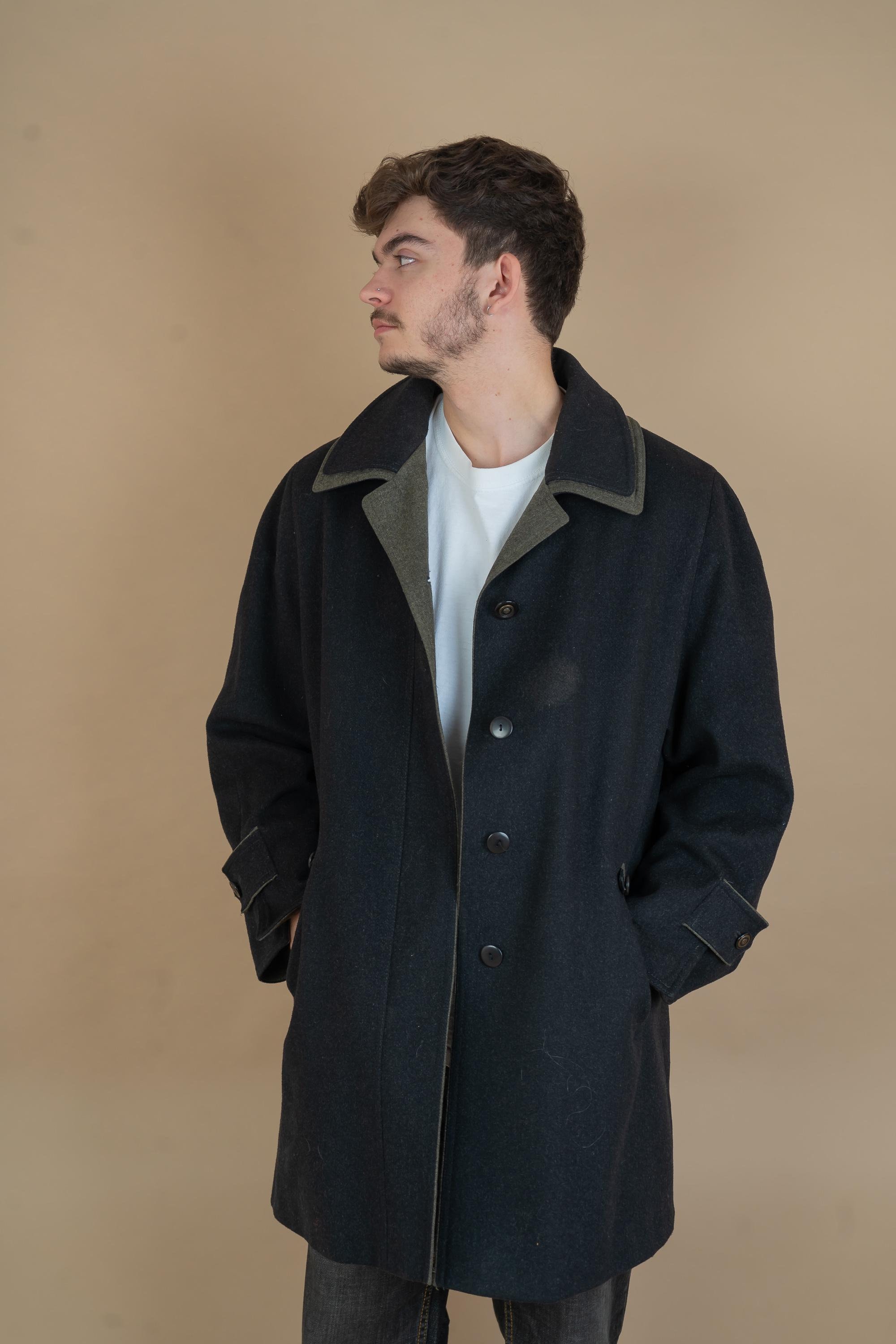 Vintage Wool Loden Coat Oversized Gray 80s 90s Brown Hem 100