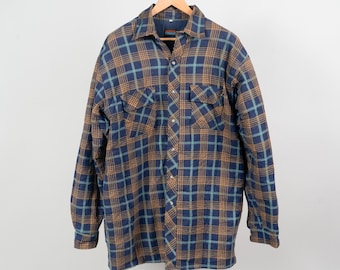 Vintage flannel shirt lined lumberjack brown blue XL 80s