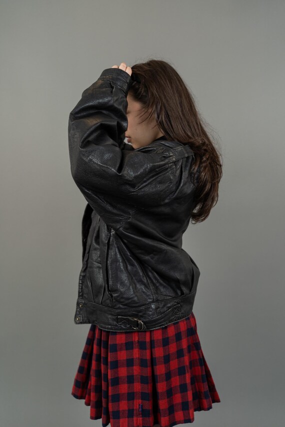 80s Vintage Black Leather Bomber Jacket - Cropped Size M - Etsy