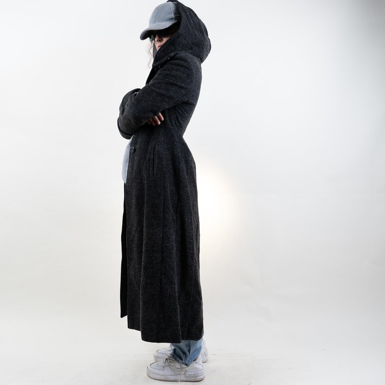 trench-coat en laine vintage noir à capuche Taille S / Mètre 80s 90s image 9