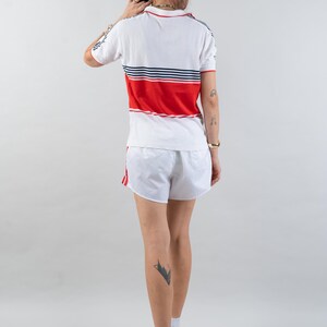 vintage Fila polo shirt 80s white and blue red striped pattern Size S cotton unisex gender neutral nona, nona clothing, vintage,  vintage online shop, gender neutral, vintage for men, vintage for woman, 80s aesthetics, 90s aesthetics, vintage berlin,