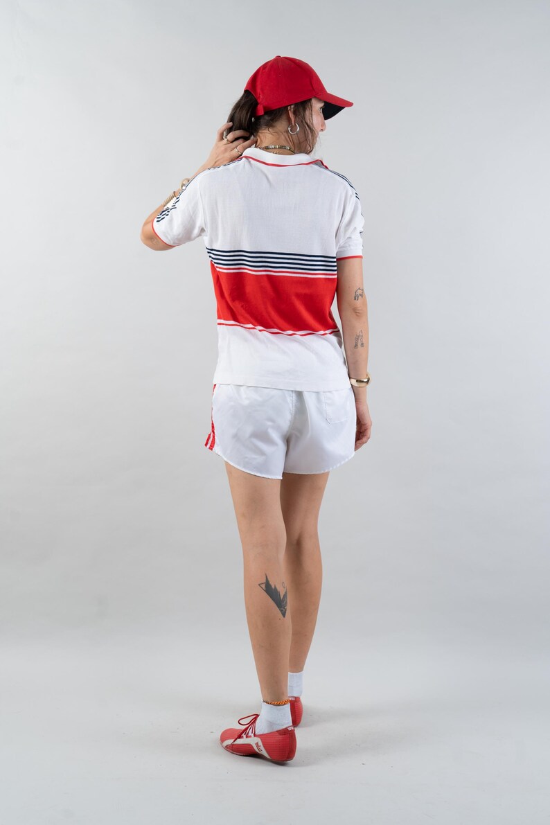 vintage Fila polo shirt 80s white and blue red striped pattern Size S cotton unisex gender neutral nona, nona clothing, vintage,  vintage online shop, gender neutral, vintage for men, vintage for woman, 80s aesthetics, 90s aesthetics, vintage berlin,