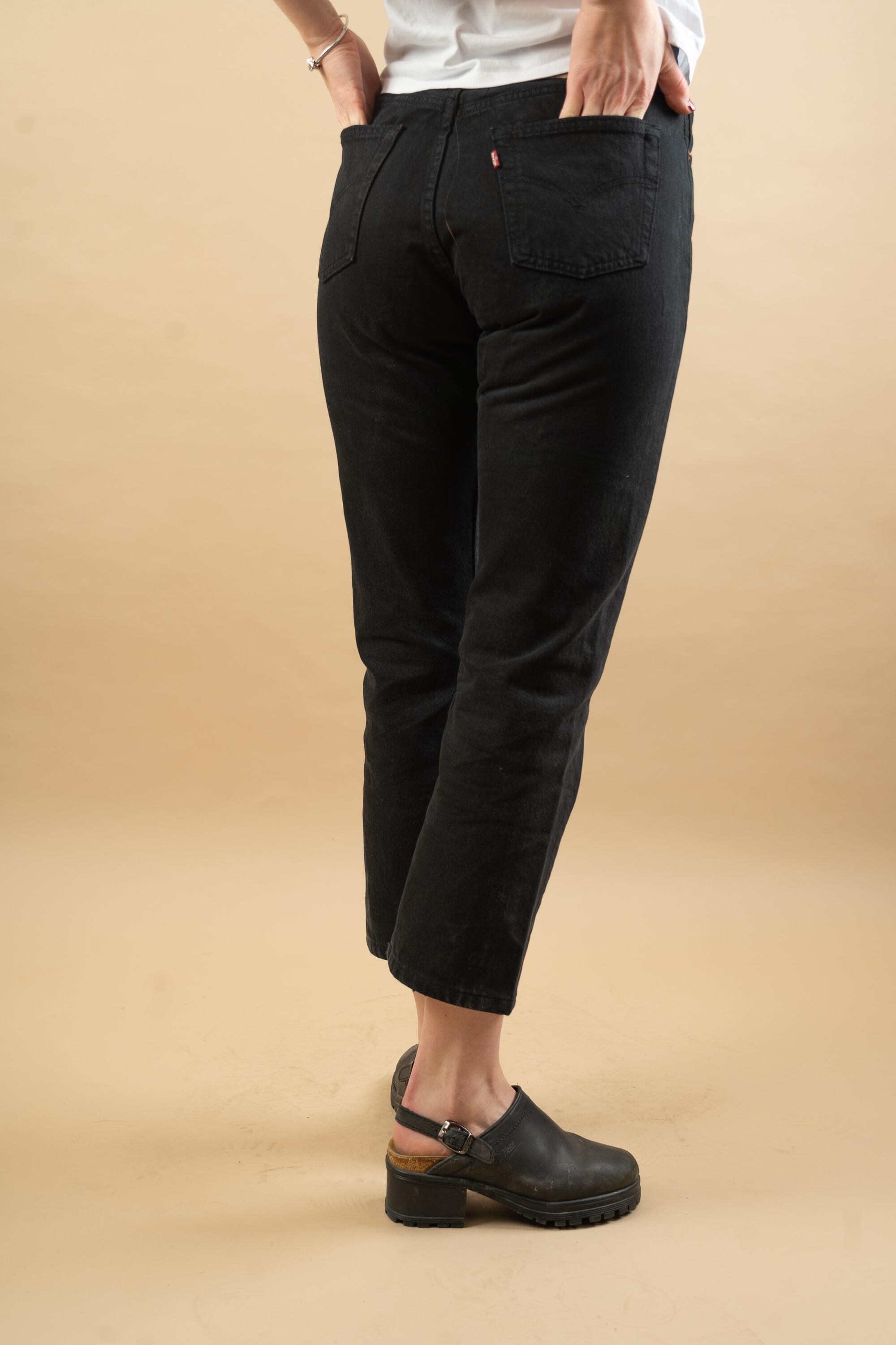 Vintage 80s 501 Levis black denim red tab straight leg jeans