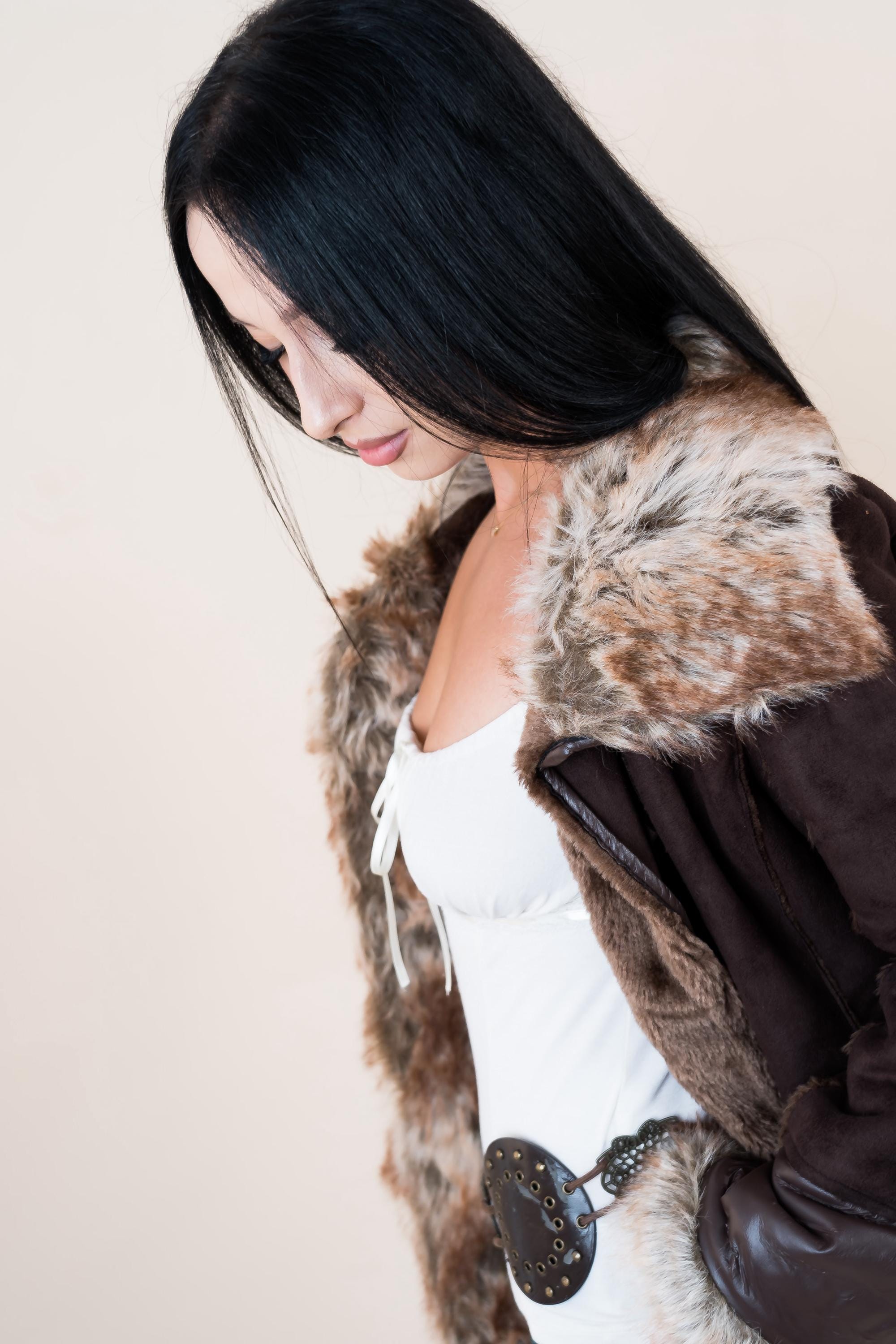 Y2K 2000s Brown Leather & Suede Coat With Fur Hem Details 
