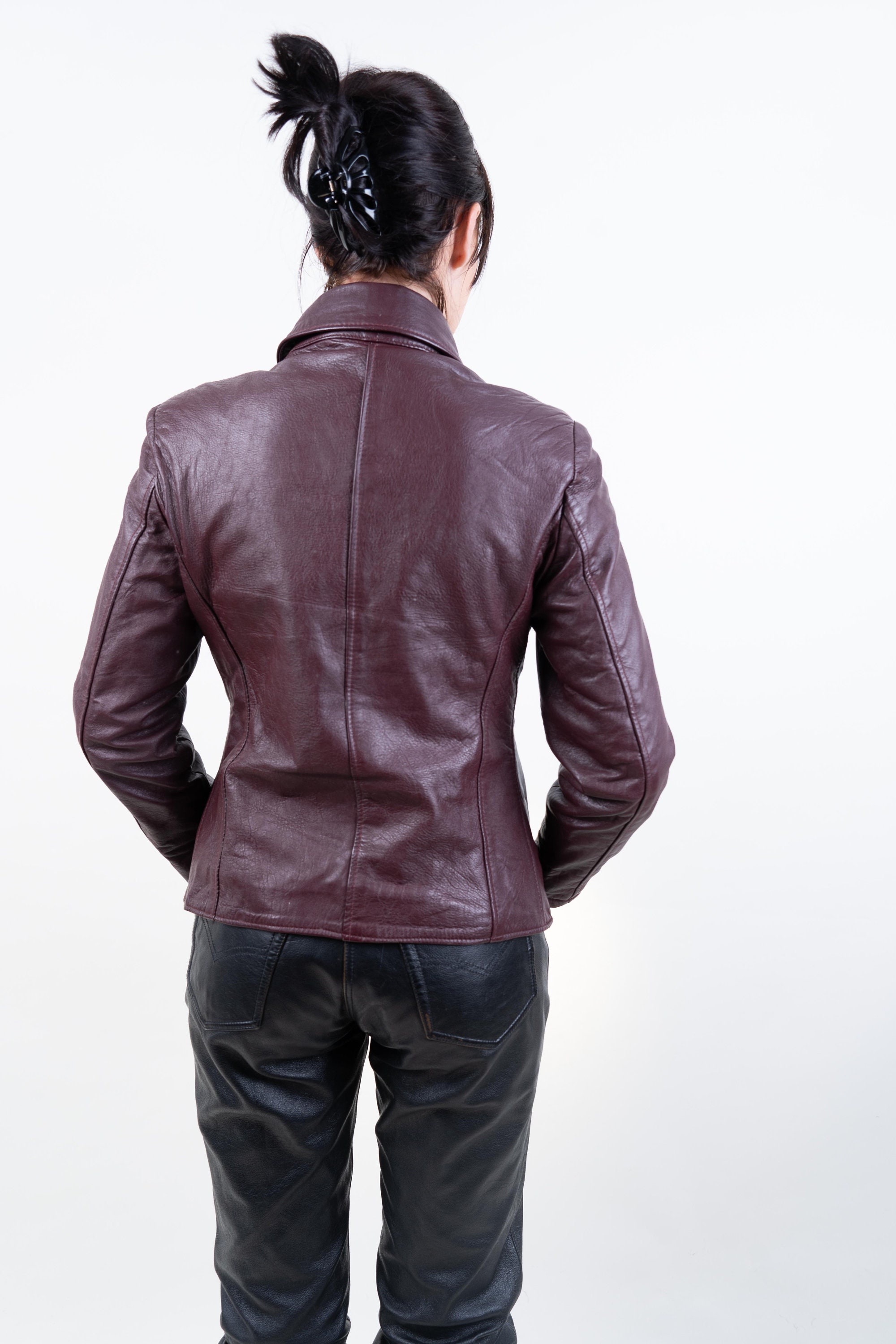 80's Red Wool Cropped Jacket with Leather Trim by Jonathan Stevens main image 1