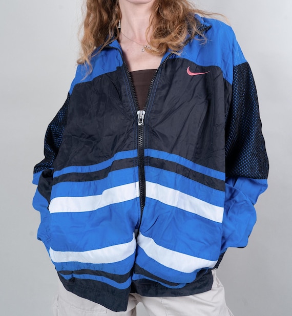 Vintage Nike Windbreaker Jacket Size L Blue and White Y2k