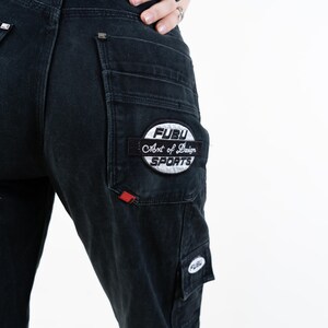Vintage cargo denim pants black with pockets high waist Size S 80s 90s image 5