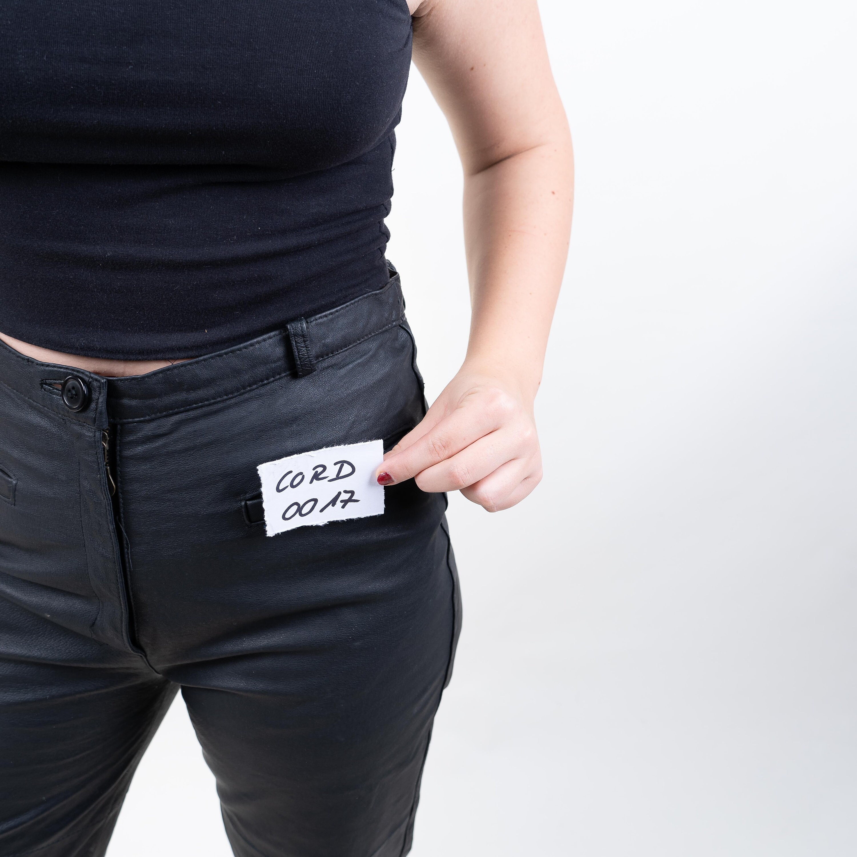 Vintage Leather Pants Black With Pockets High Waist Size L Vintage Leather Pants Black With Pockets High Waist Size L