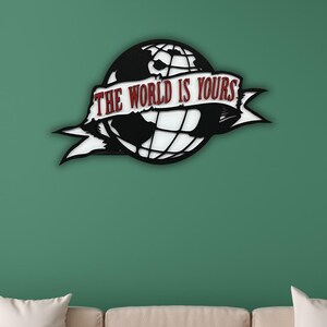 Art mural Le monde est à vous, décoration murale globe carte du monde, enseignes en bois du salon, enseigne en bois pour le dessus du lit, cadeau pour petit ami, cadeau mari