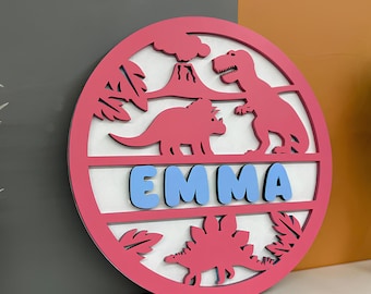 Personalized Dinosaur Nursery Wall Art: Custom Wooden Baby Name Sign