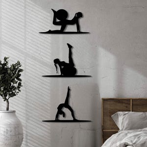Pilates Wall Art, 3 Piece Wood Decor, Meditation Room Decor, Pilates Studio Wall Art, Yoga Studio Decor