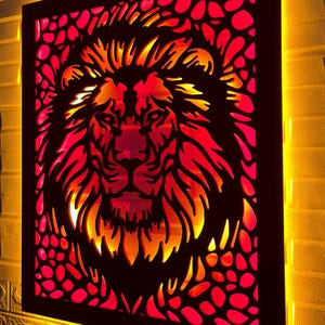 ライオンヘッド壁飾り、LED壁飾り、ライオン壁飾り木製アート、サファリ壁飾り、動物愛好家へのギフト
