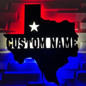 Personalisierte Texas Karte LED-Schild, Benutzerdefinierte Wandkunst der amerikanischen Flagge, Western Cowboy Wohnkultur, rustikales Texas Geschenk für Papa