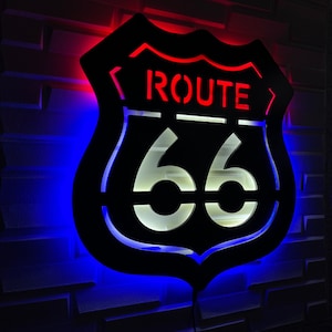 Route 66 Wall Decor, Man Cave Led Light Sign, Garage Wall Art for Men, Road Trip Gift Idea, Christmas Gift for Boyfriend