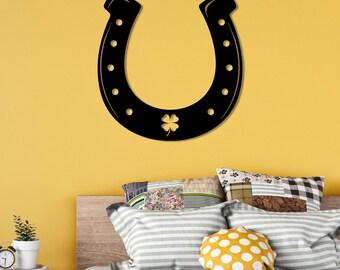 Clover and Horseshoe Wall Art: Farmhouse Wooden Lucky Decor, Gift for Home