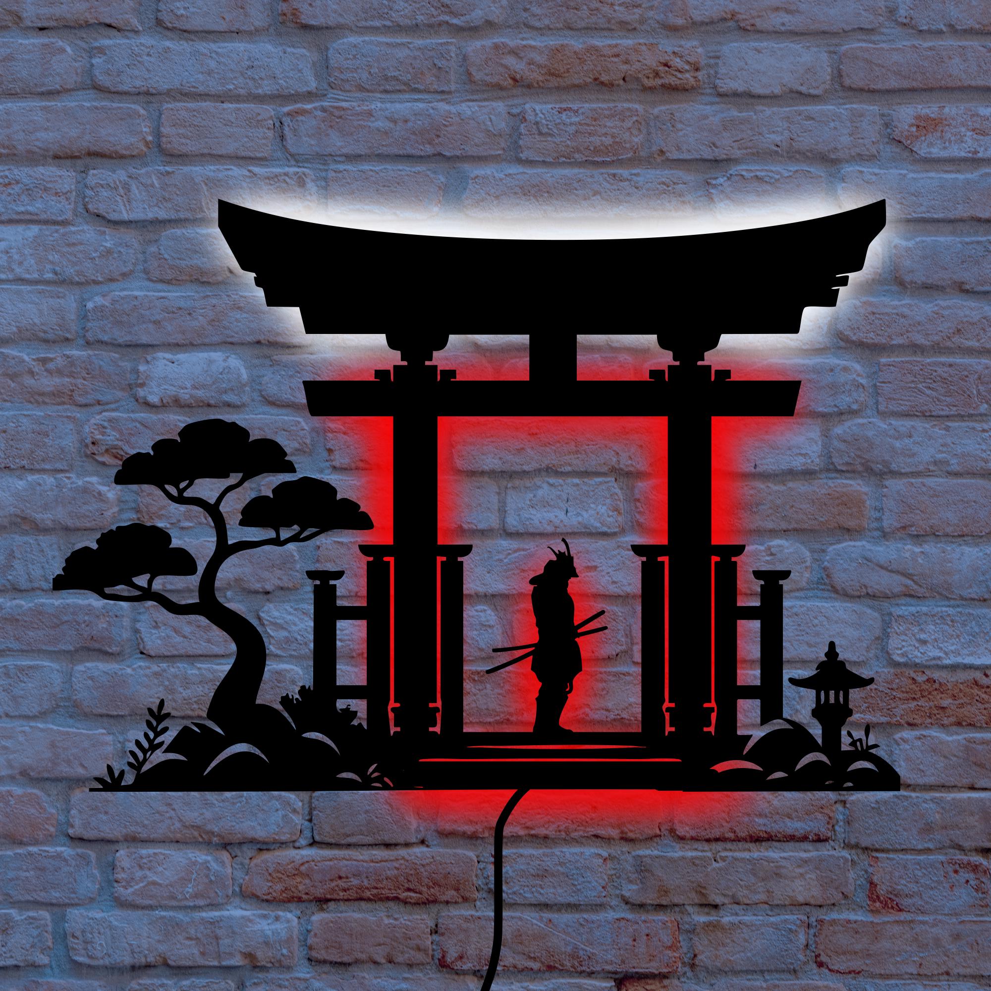 Led Design Samurai Japanese Room Decor: Samurai LED Wall Sign With Torii Gate and Bonsai ...