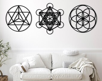 Sacred Geometry Wall Decor: Metatron Cube Wooden Wall Art for Meditation Room