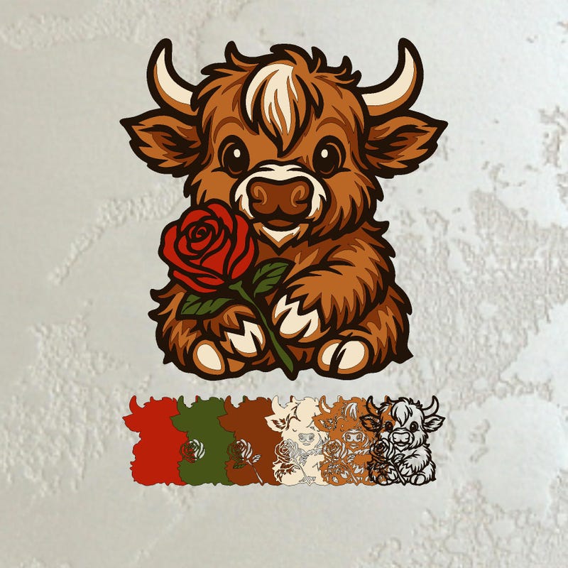 Highland Cow With Rose Svg - Etsy