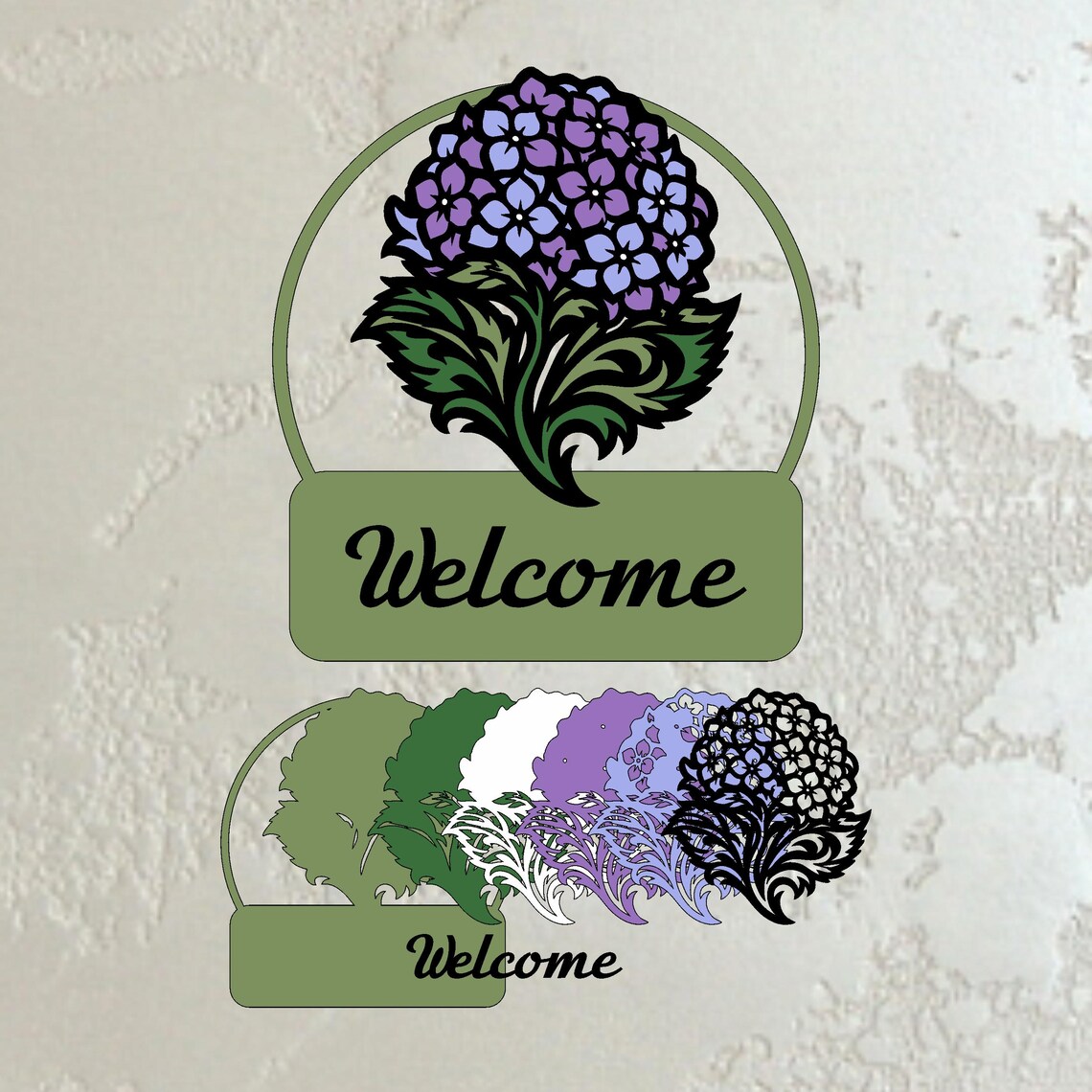 Hydrangea Welcome Sign SVG for Front Door, Layered Floral Cut File ...