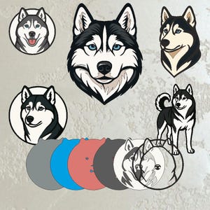 Layered husky dog 3D SVG PDF cdr DXF files, multilayer husky dog laser cut template, layered Siberian husky wall art