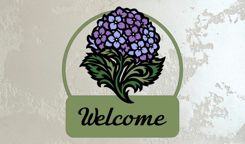 Hydrangea Welcome Sign SVG for Front Door, Layered Floral Cut File ...