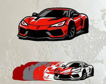 SVG de coche deportivo multicapa para niños, arte mural de superdeportivo en capas, archivo de corte láser de coche 3D para decoración de madera CNC