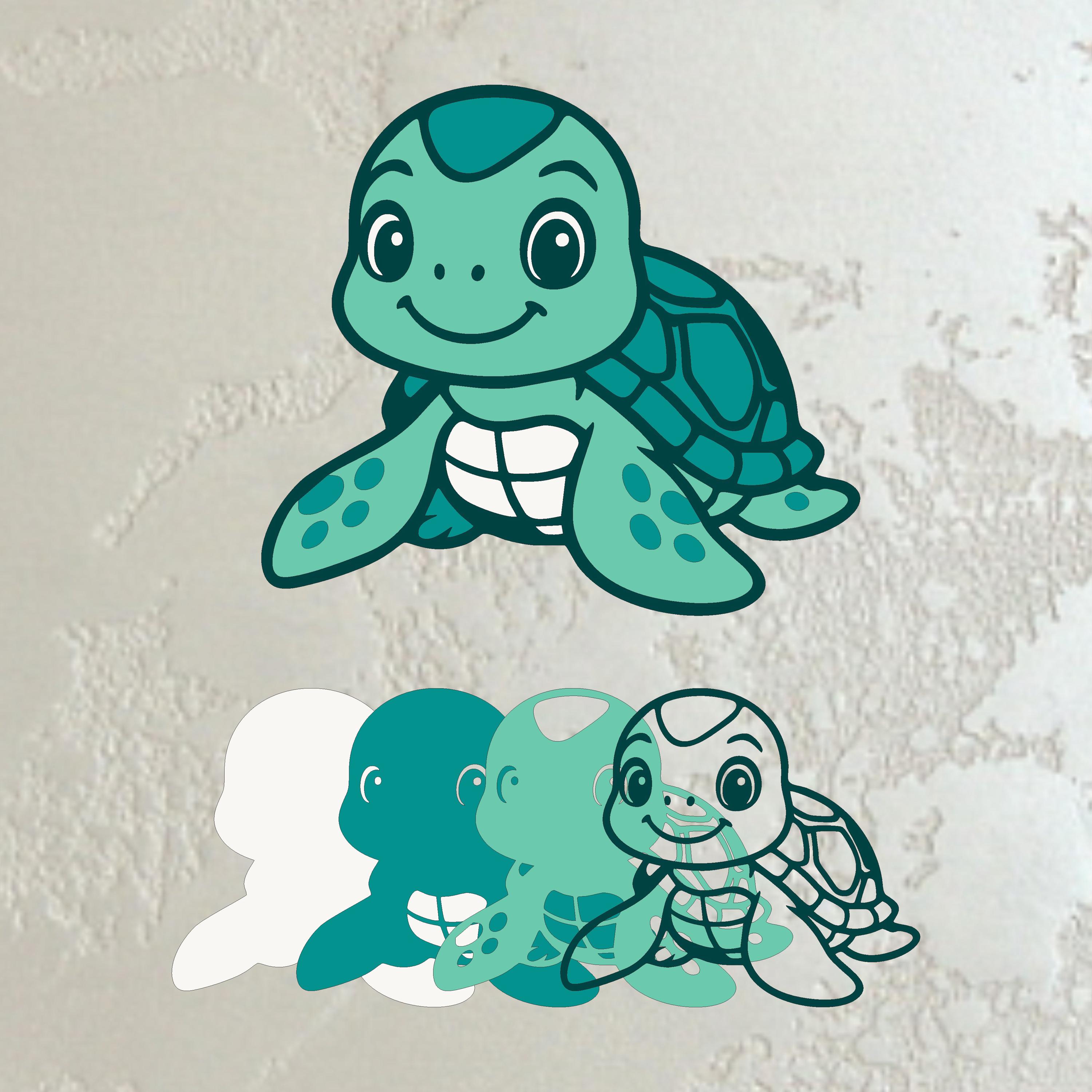 Layered Cartoon Turtle 3D SVG PDF Cdr DXF for Laser Cutting, Multilayer ...