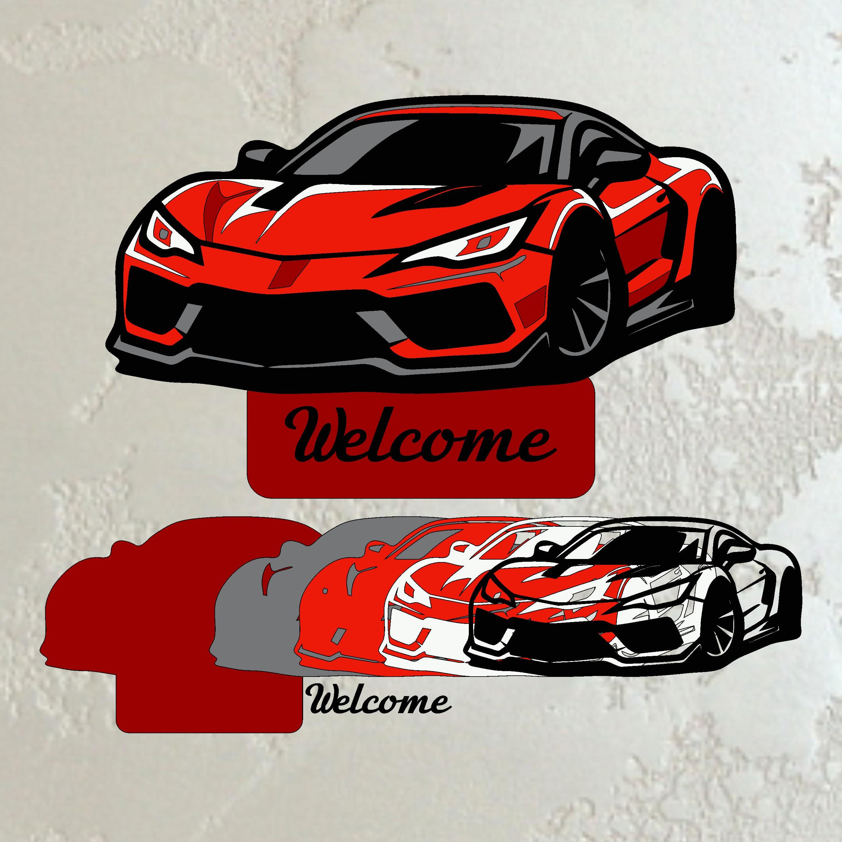 Sports Car Welcome Sign SVG for Garage Decor Layered Supercar Wall Art ...