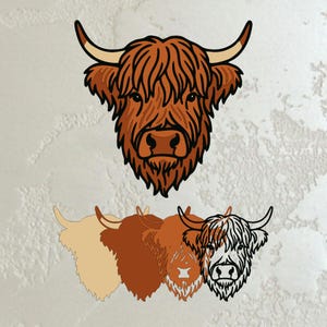 Highland Cow SVG 3D Layered, Multilayer Bull Head, Farm Animal Wall Art, Laser Cut File for Cricut and Glowforge