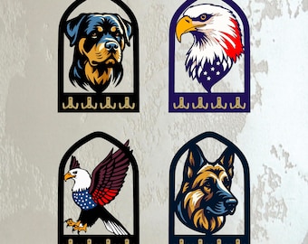 Patriotic Eagle and Dog Key Holder: Laser Cut Wall Art (Digital File)