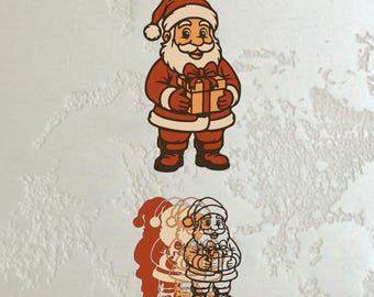 Multilayer Santa Claus Svg, Layered Christmas Santa with Gift, Laser Cut, Paper Cut Template, Holiday Cricut Glowforge DXF