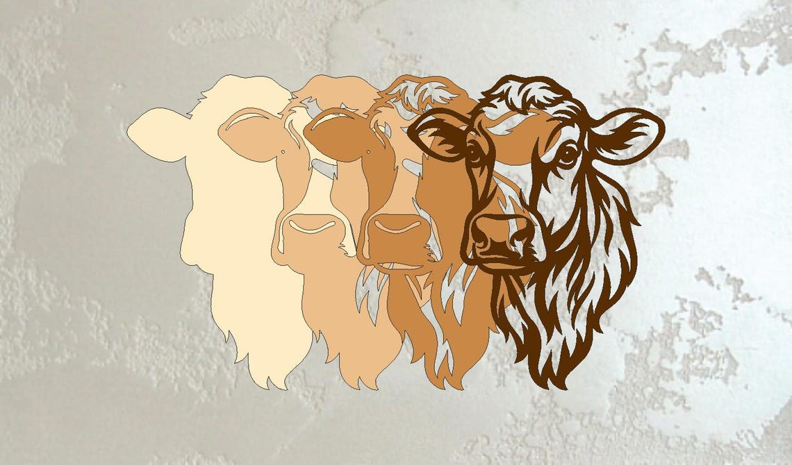 Layered Cow Head 3D Svg Pdf Cdr Dxf File for Laser Cutting, Multilayer ...