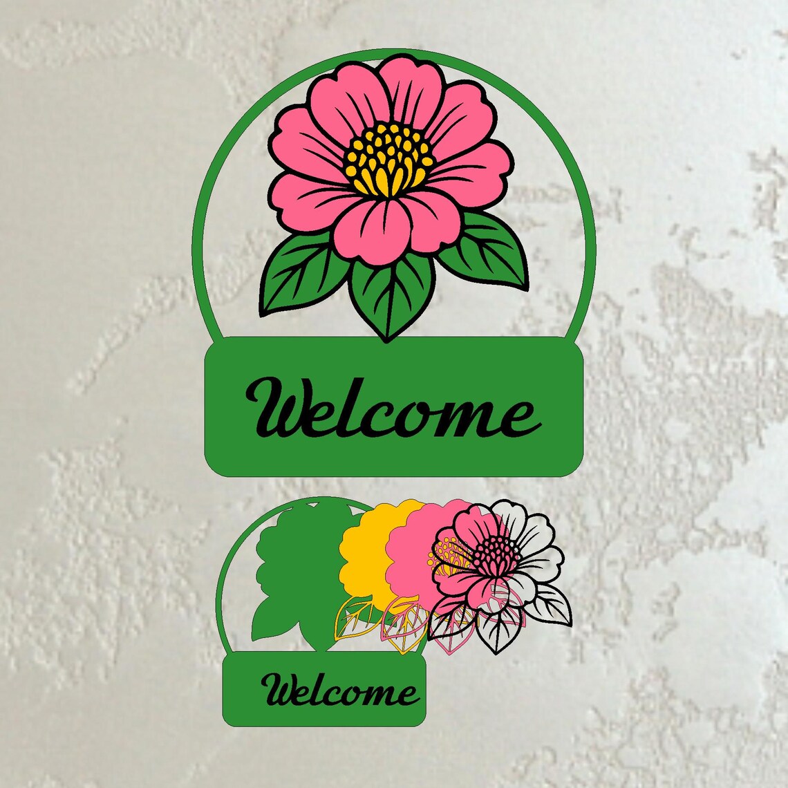 Flower Welcome Sign SVG Spring Door Hanger Floral Decor Layered Flower ...