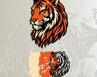 Tiger Head Multilayer SVG, Layered Tiger 3D Paper Cut, Wildlife Animal Laser Cut File, Tiger Mandala CNC Wall Art