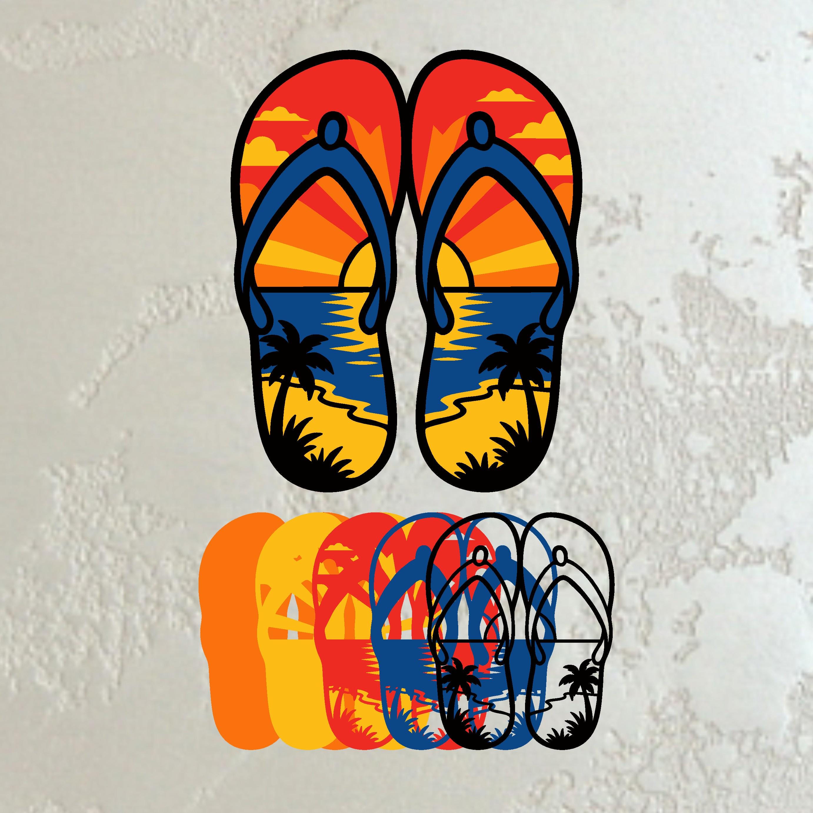 Beach Flip Flop SVG Bundle, Summer Sandal Layered Cut File for Cricut ...