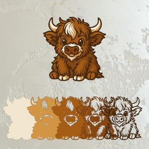 Süße Highland Kuh Layered SVG PDF Laser Cut Datei für Kinderzimmer Dekor Cricut Glowforge Bauernhof Tier Wand Kunst dxf cdr AI