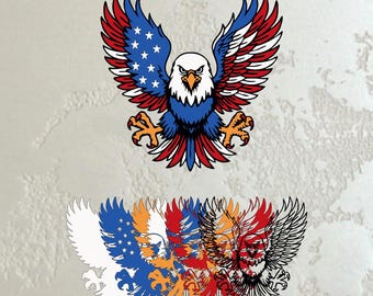 Aquila calva patriottica SVG: bandiera USA 3D, file tagliati al laser