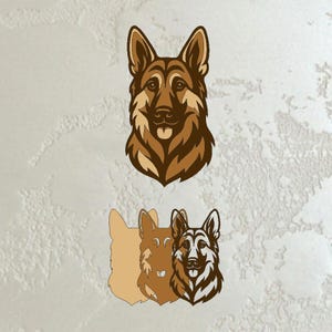 Gelaagde Duitse herdershond 3D svg pdf cdr dxf-bestand voor lasersnijden, meerlaagse huisdier wanddecor, gelaagde herdershond ontwerp