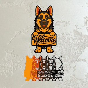 Welkomstbord Duitse herder SVG, hondendeurdecor, meerlaagse lasergesneden sjabloon voor thuis