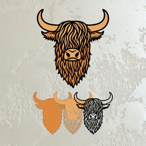 Highland Cow Multilayer SVG, Layered Bull Head, Laser Cut Farm Animal Wall Art, 3D Yak Template for CNC, Rustic Wood Decor