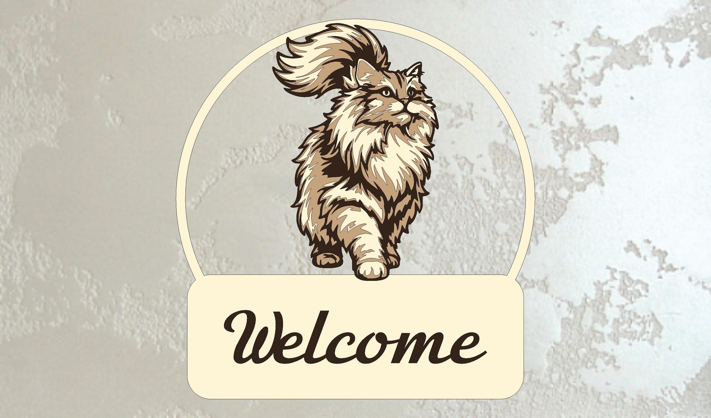 Cat Welcome Sign SVG for Cat Lovers, Layered Pet Door Hanger, Laser Cut ...